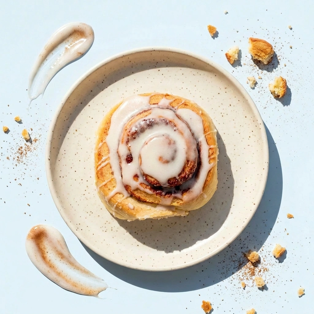 a tandoco high-protein cinnamon roll — iced and gooey, scratch-made in Minneapolis