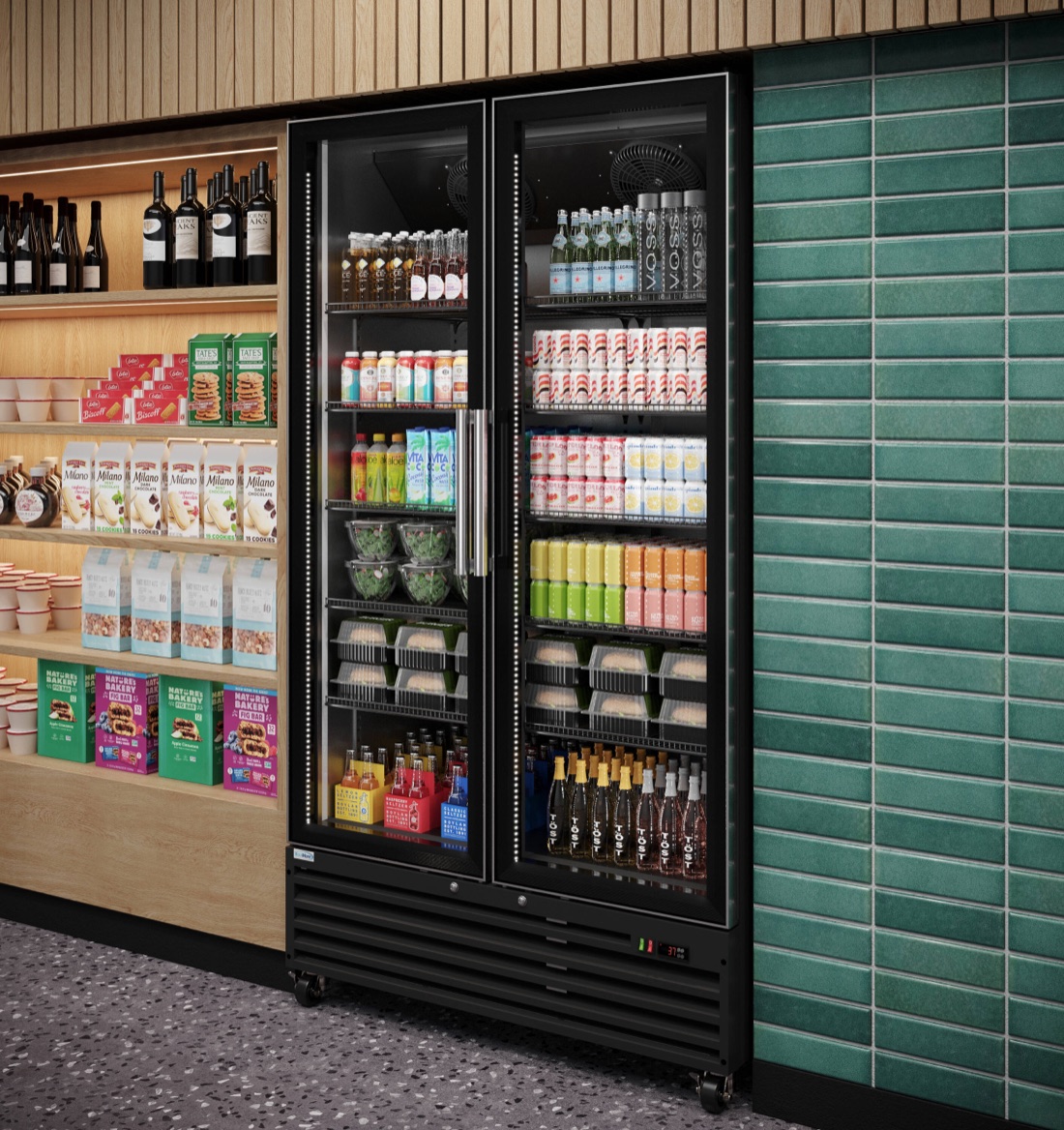 a tandoco pickup fridge stocked with grab-and-go meals and protein bakes